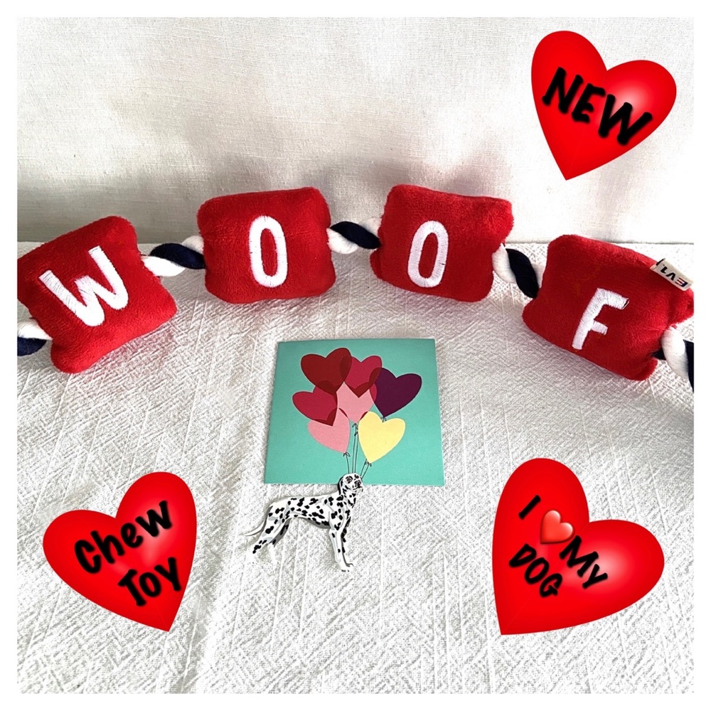 NEW Dog Chew Toy ‼️WOOF‼️Red & White Velour & Rope Chew Toy Great Dog Lover Gift